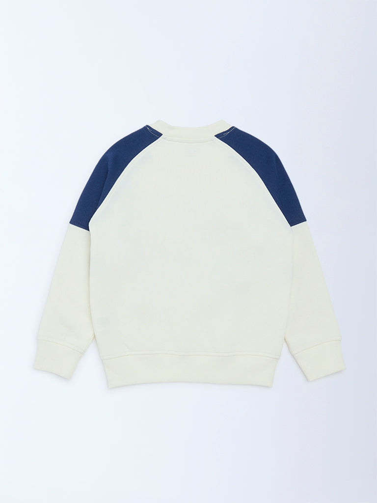 HOP Kids Boys Off-White Text Design Cotton-Blend Sweatshirt