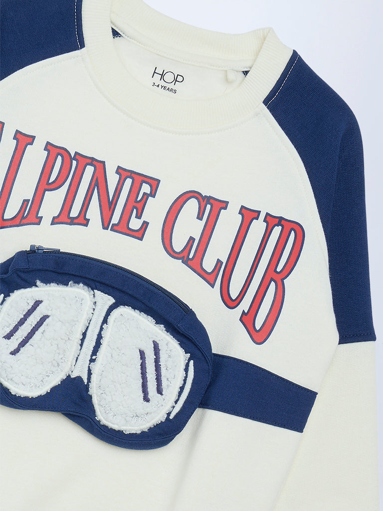 HOP Kids Boys Off-White Text Design Cotton-Blend Sweatshirt