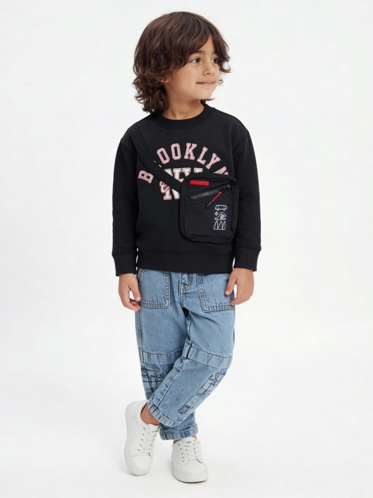 HOP Kids Boys Black Text Pattern Cotton-Blend Sweatshirt