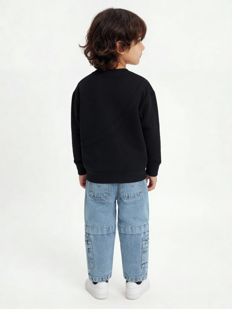 HOP Kids Boys Black Text Pattern Cotton-Blend Sweatshirt