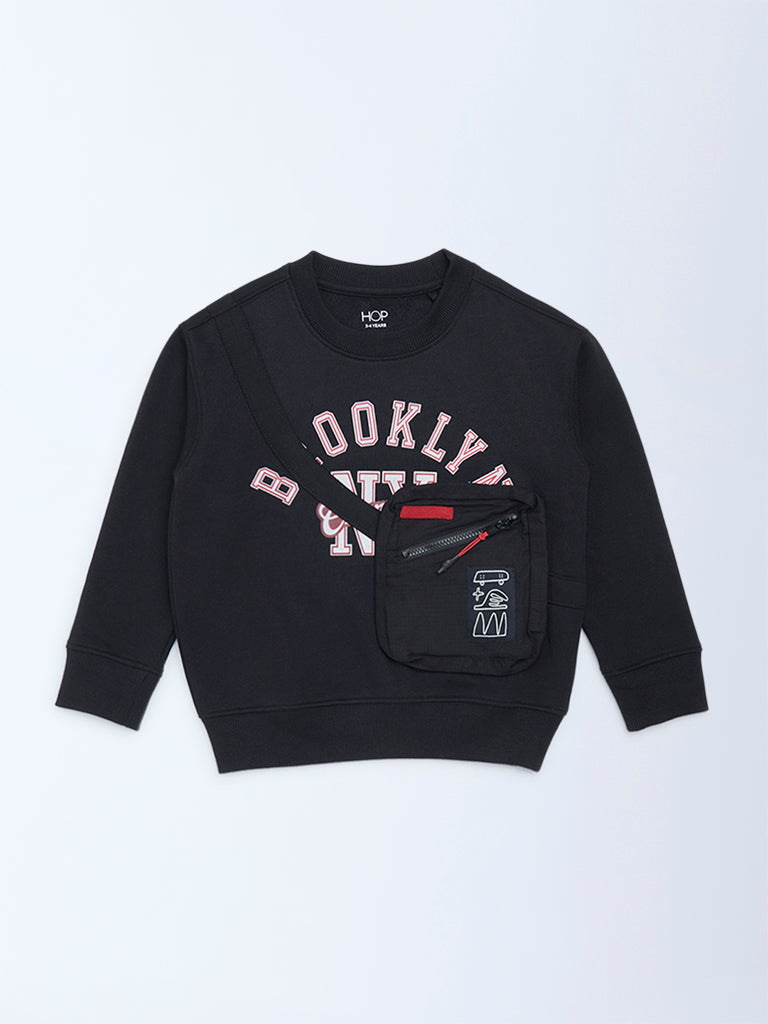 HOP Kids Boys Black Text Pattern Cotton-Blend Sweatshirt