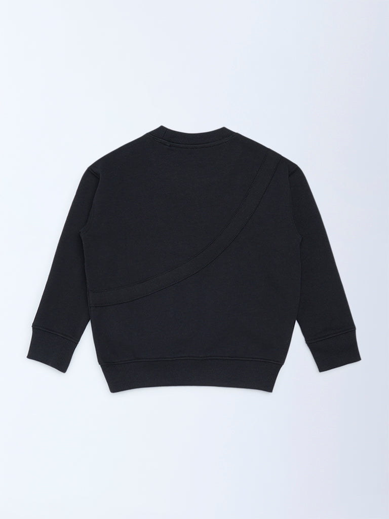 HOP Kids Boys Black Text Pattern Cotton-Blend Sweatshirt