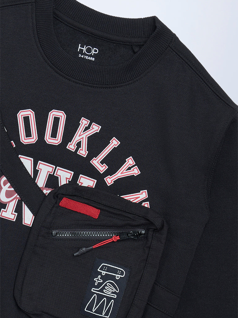 HOP Kids Boys Black Text Pattern Cotton-Blend Sweatshirt