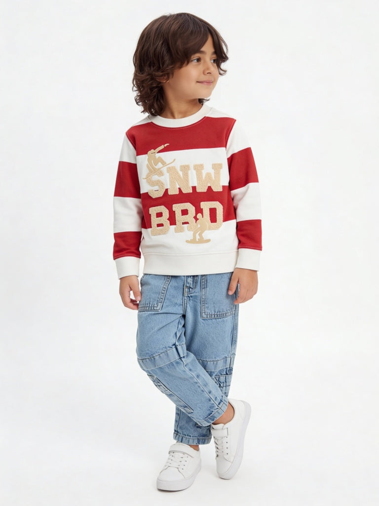 HOP Kids Boys Red Colour-Blocked Cotton Sweatshirt