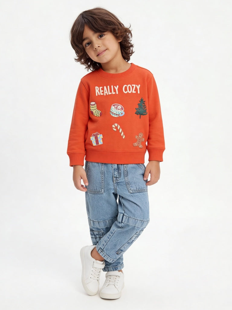 HOP Kids Boys Orange Festive-Themed Cotton-Blend Sweatshirt