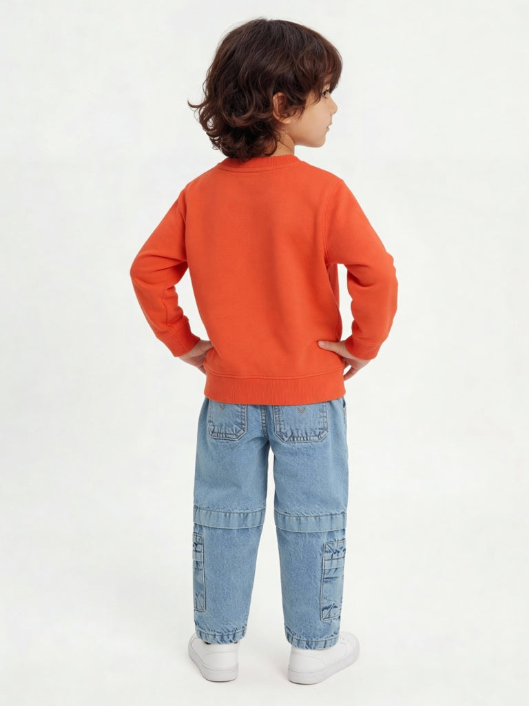 HOP Kids Boys Orange Festive-Themed Cotton-Blend Sweatshirt