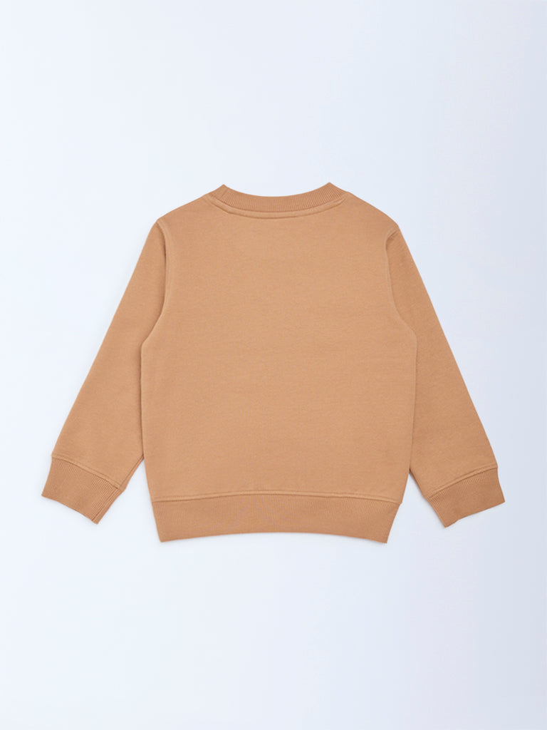 HOP Kids Boys Light Brown Graphic Design Cotton-Blend Sweatshirt