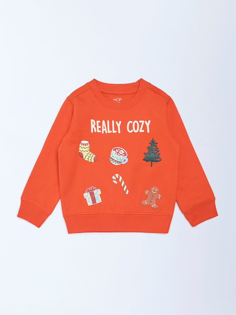 HOP Kids Boys Orange Festive-Themed Cotton-Blend Sweatshirt