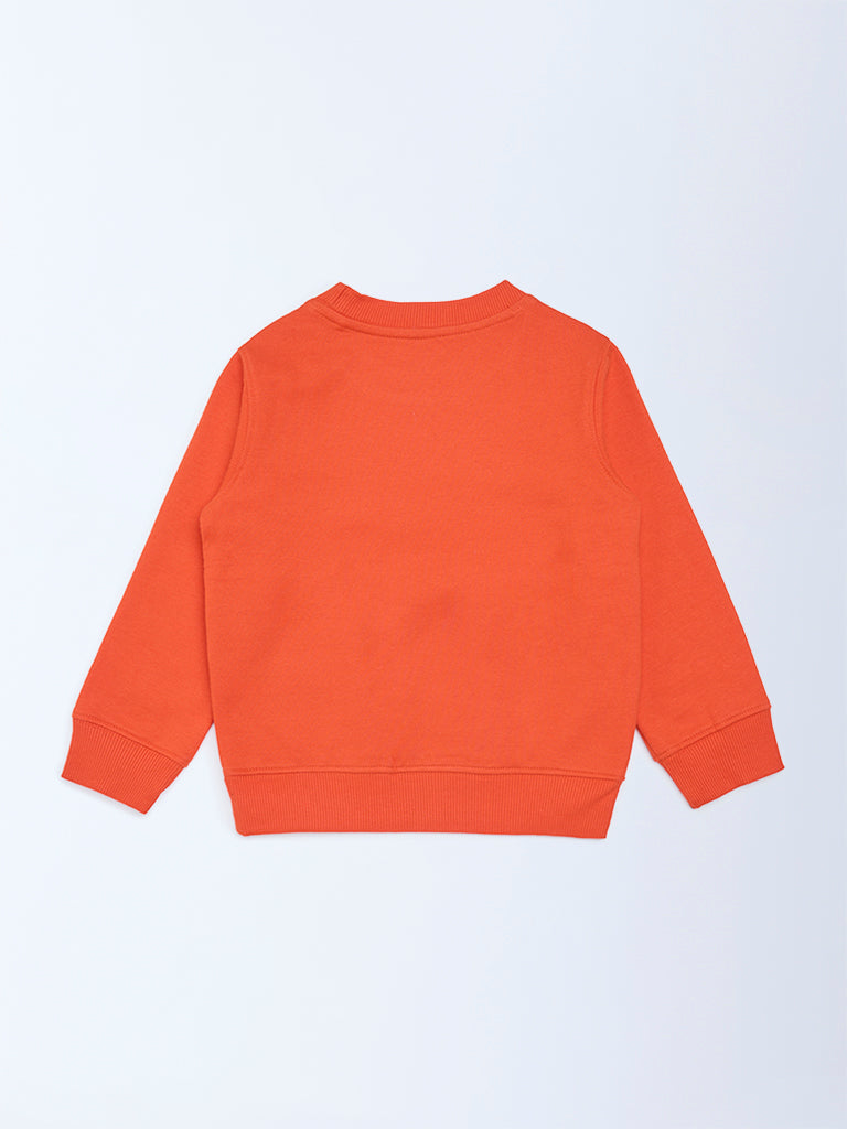 HOP Kids Boys Orange Festive-Themed Cotton-Blend Sweatshirt