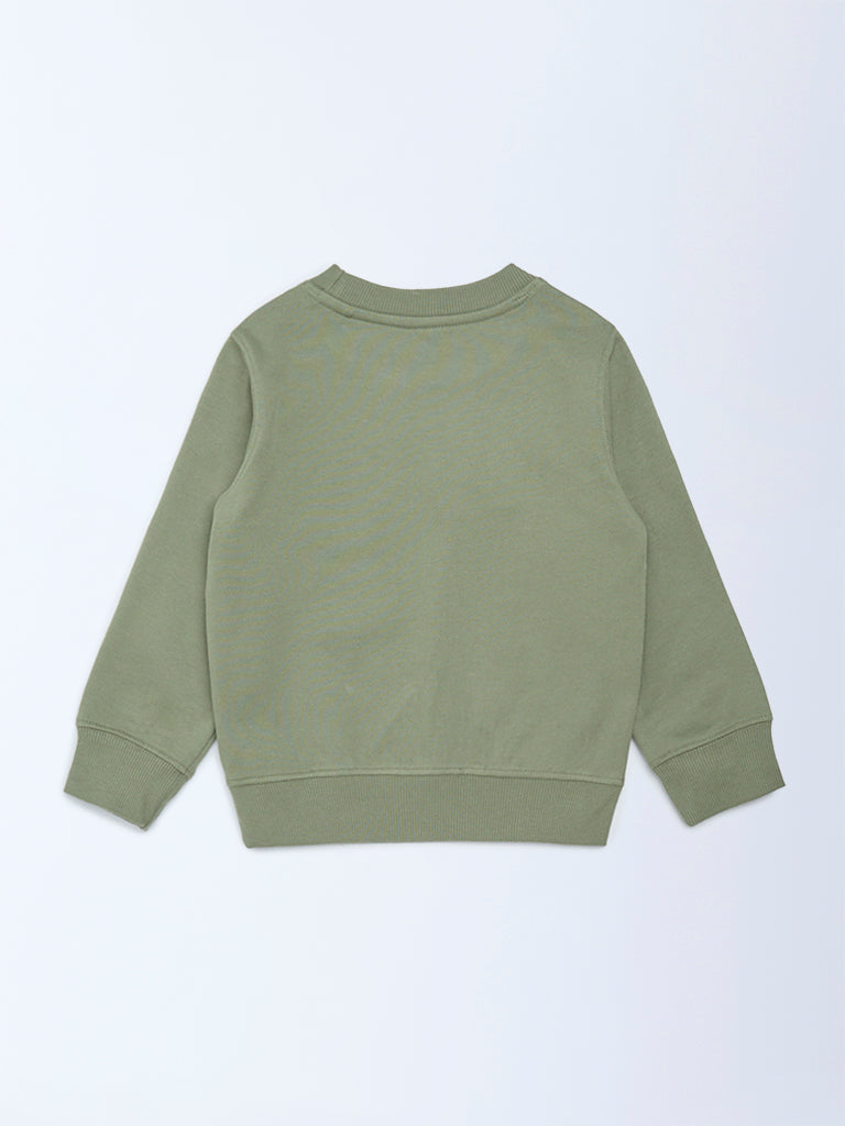 HOP Kids Boys Olive Printed Cotton-Blend Sweatshirt