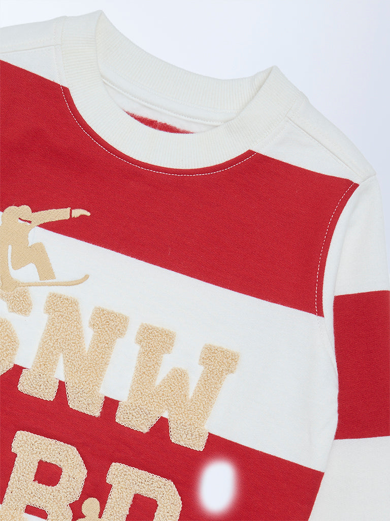 HOP Kids Boys Red Colour-Blocked Cotton Sweatshirt