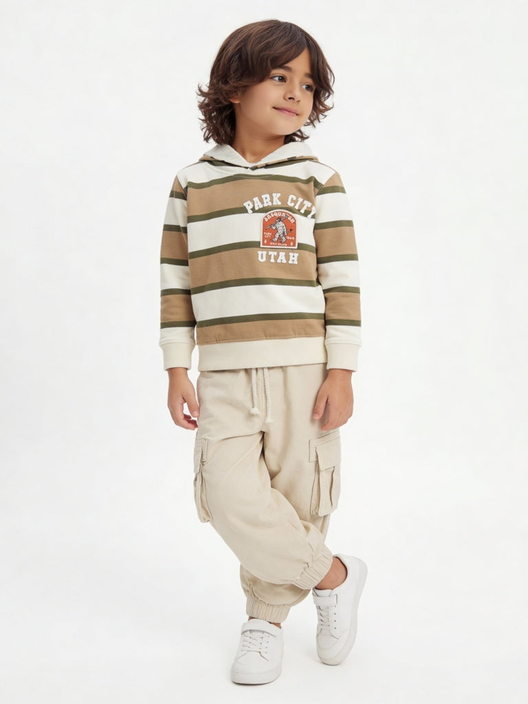 HOP Kids Boys Multicolour Striped Hooded Cotton Sweatshirt