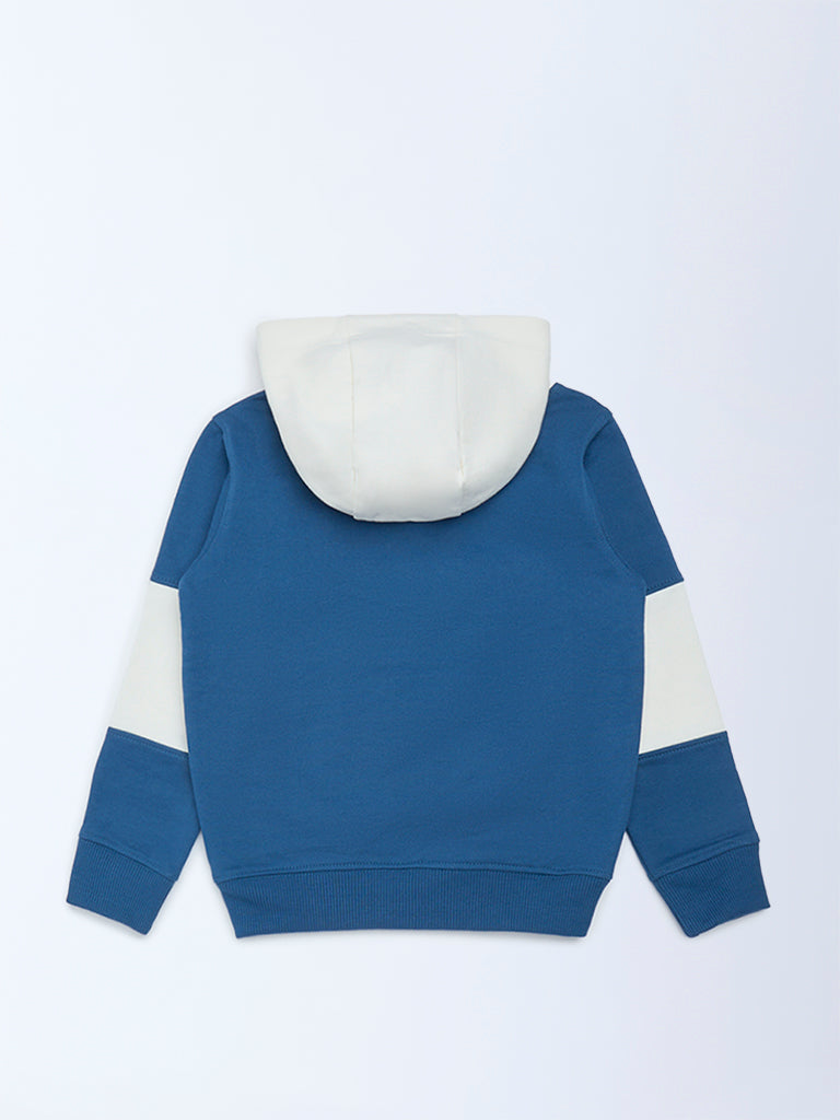HOP Kids Boys Blue Text Design Hooded Cotton-Blend Sweatshirt