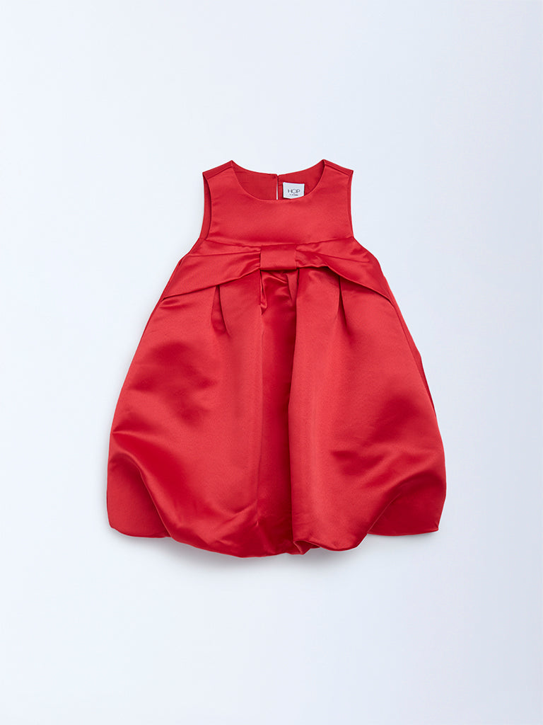 HOP Kids Girls Red Satin Balloon Dress