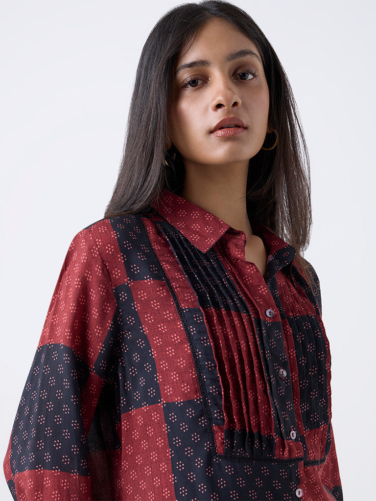 Utsa Red Grid Printed Tunic