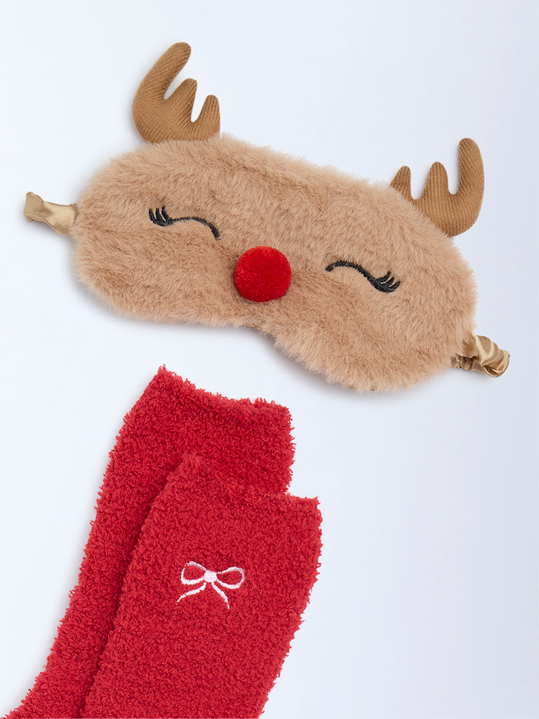 Wunderlove Red Socks and Eye Mask Set