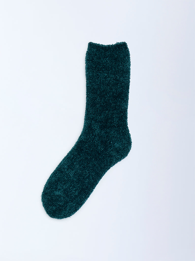 Wunderlove Emerald Green Chenille Fuzzy Socks