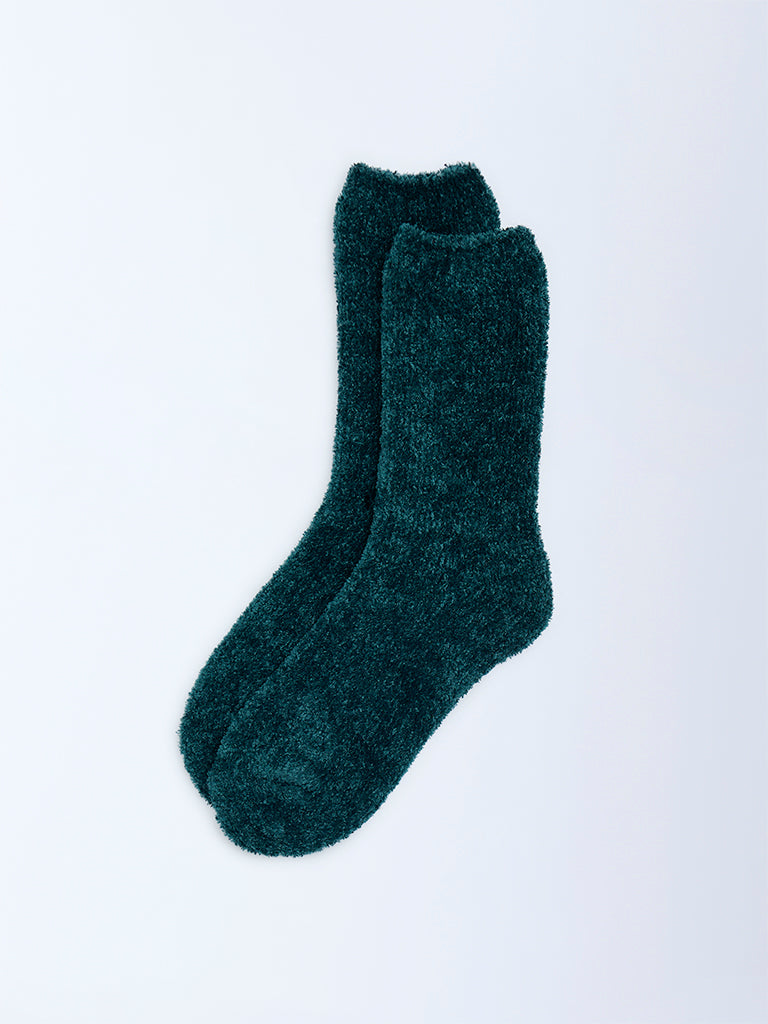 Wunderlove Emerald Green Chenille Fuzzy Socks