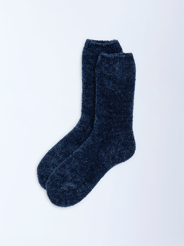 Wunderlove Navy Chenille Fuzzy Socks