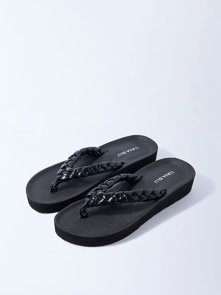 LUNA BLU Black Braided Comfort Flip-Flops