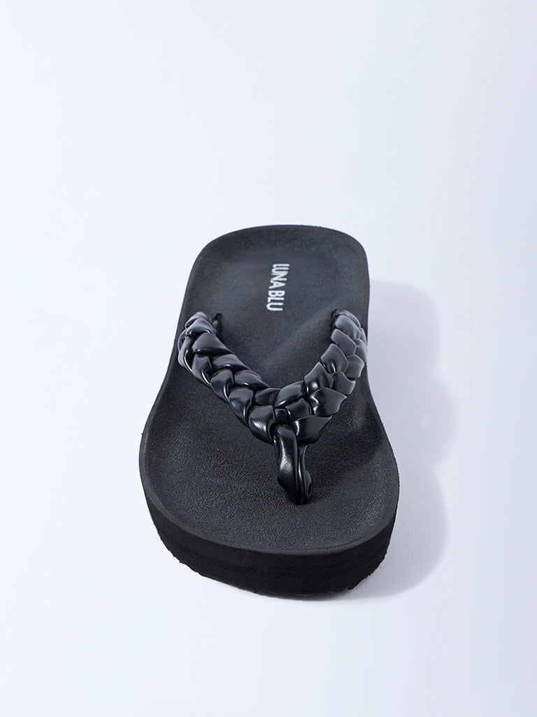 LUNA BLU Black Braided Comfort Flip-Flops