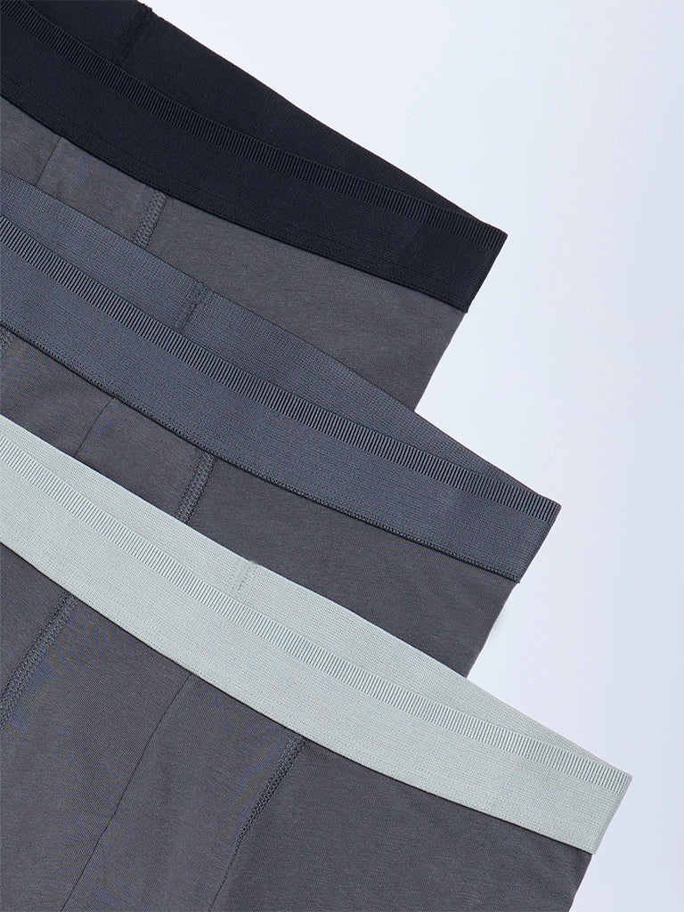 WES Lounge Dark Grey Cotton Trunks - Pack of 3
