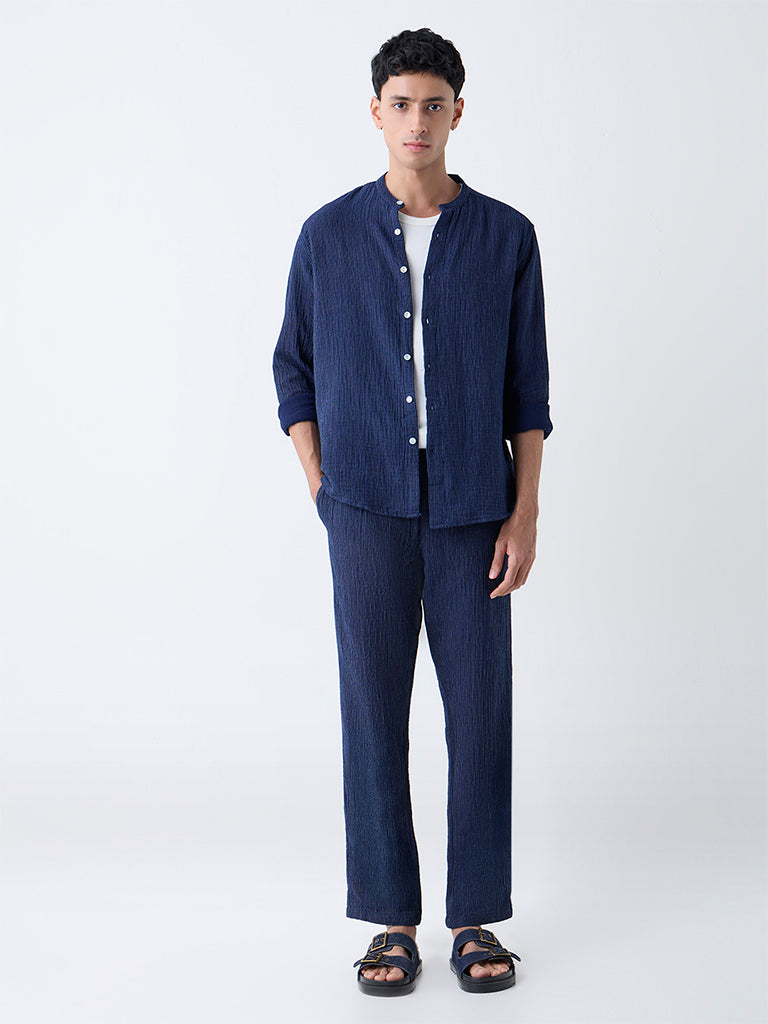 ETA Navy Relaxed-Fit Mid-Rise Cotton Pants