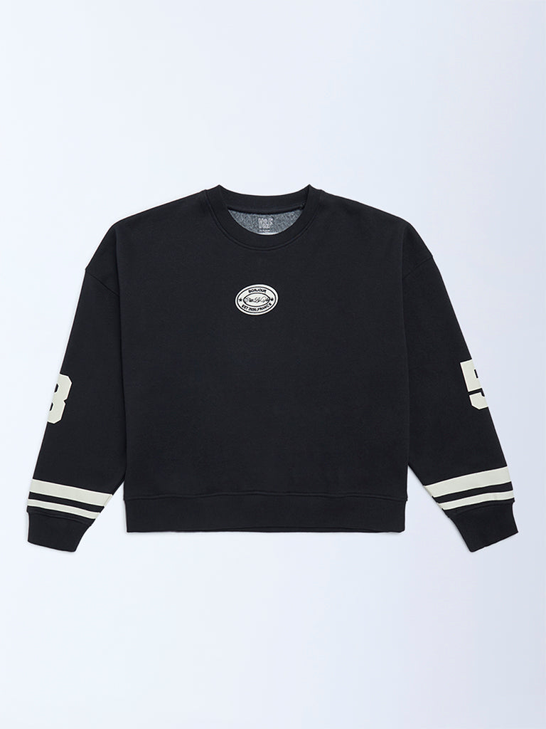 Girls Black Text Design Cotton-Blend Sweatshirt