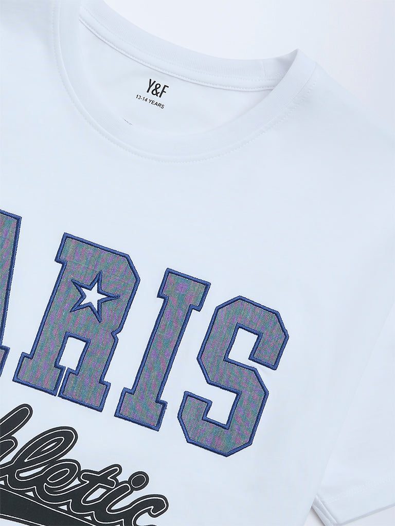 Girls  White Text Design Cotton T-Shirt