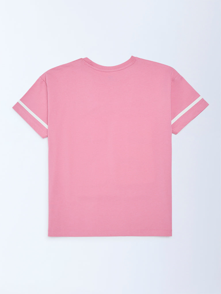 Y&F Kids Girls Pink Printed Cotton T-Shirt