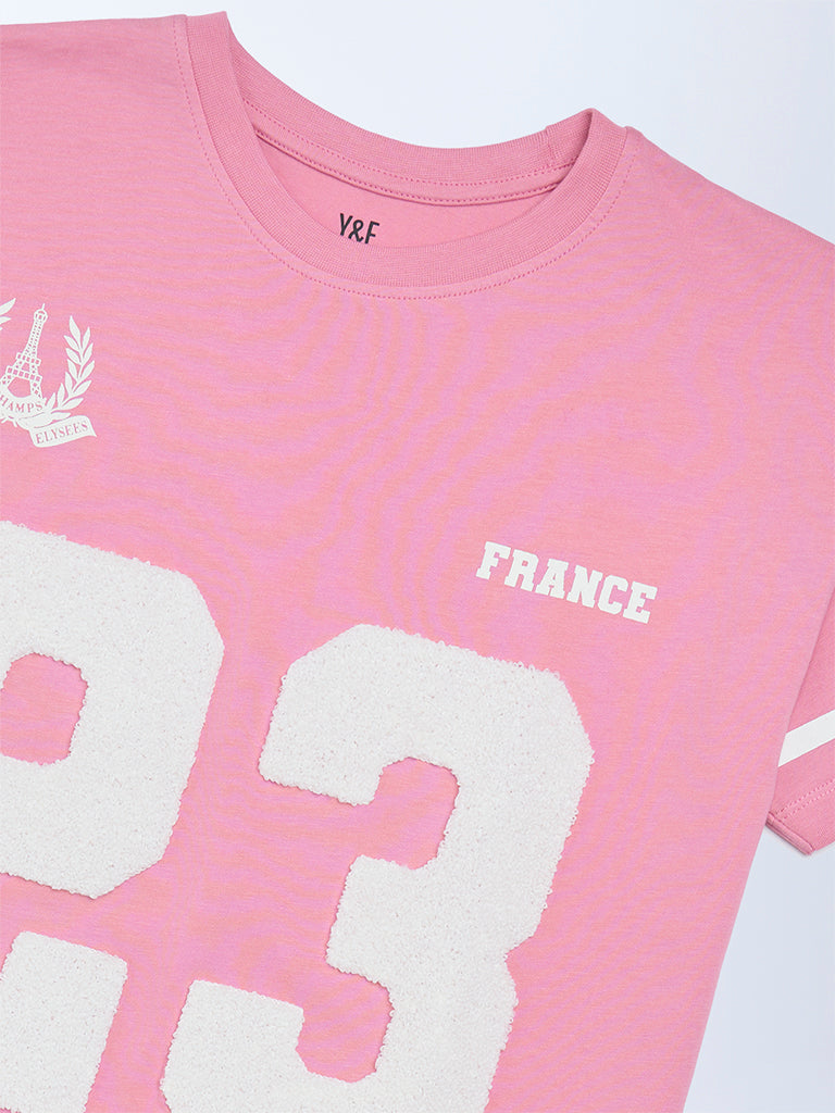 Y&F Kids Girls Pink Printed Cotton T-Shirt