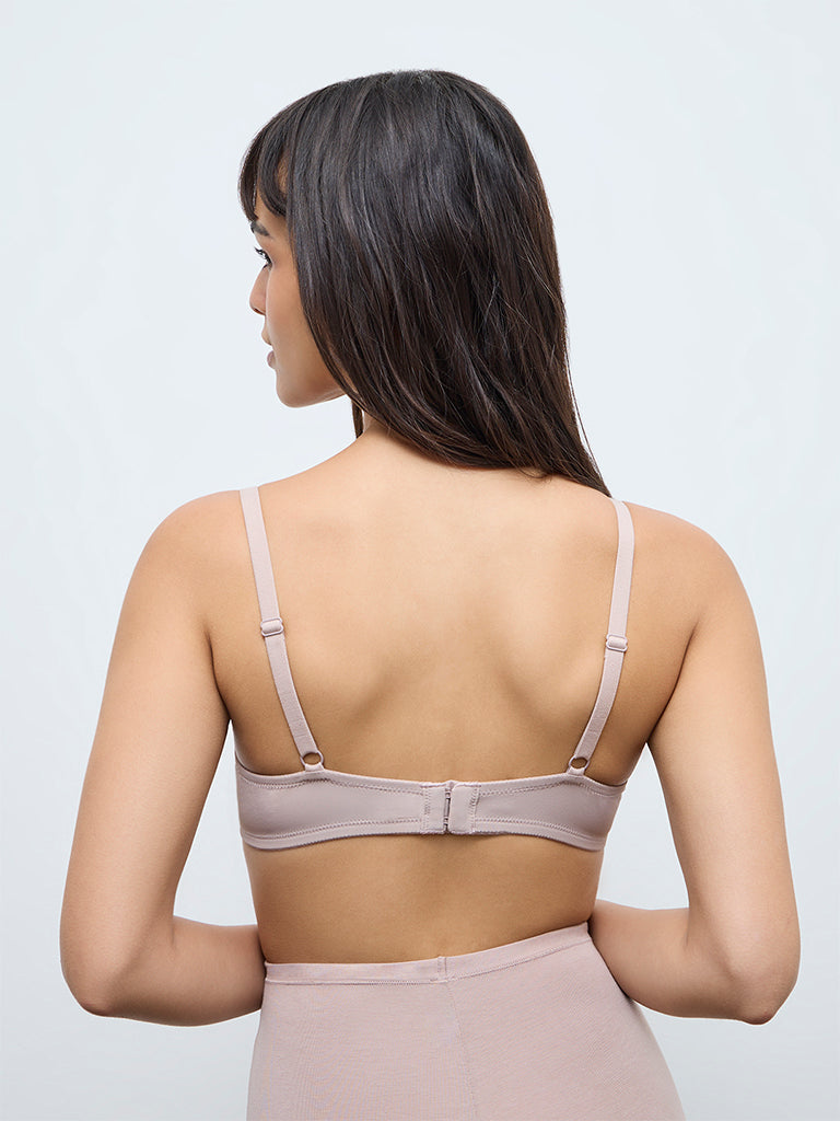 Wunderlove Beige Self-Striped Underwired Bra