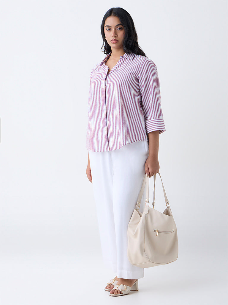Gia Plum Striped Cotton-Blend Shirt