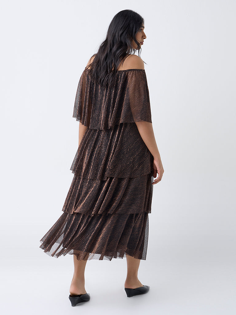 Gia Black Metallic Ruffle A-Line Dress