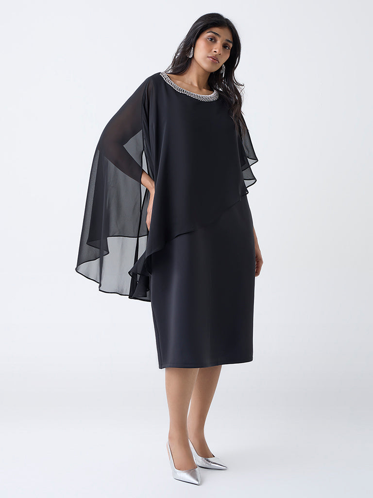 Buy Gia Black Mesh Overlay A-Line Dress from Westside