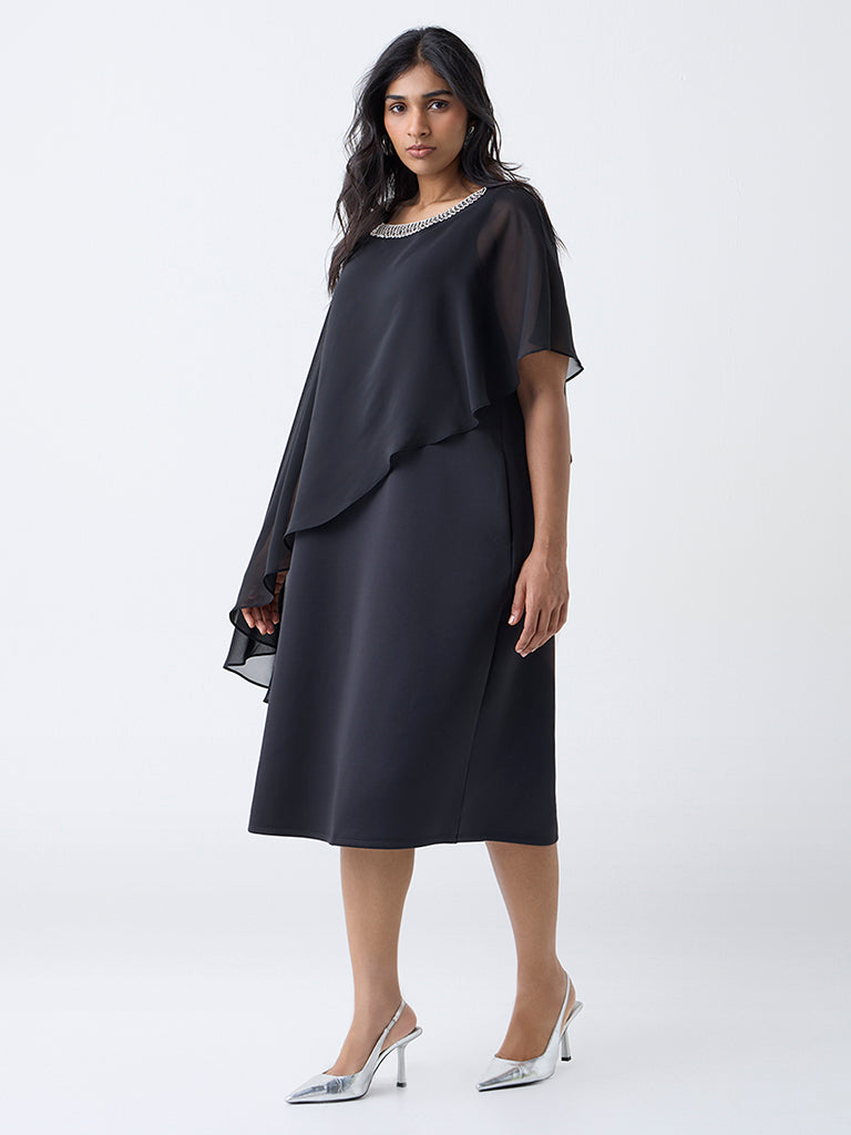 Gia Black Mesh Overlay A-Line Dress