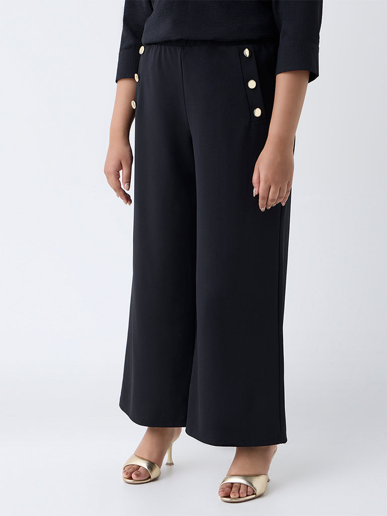 Gia Black Solid Mid-Rise Pants