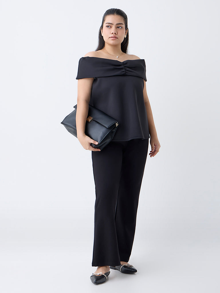 Gia Black Ruched Off-Shoulder Top