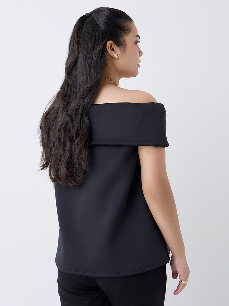 Gia Black Ruched Off-Shoulder Top