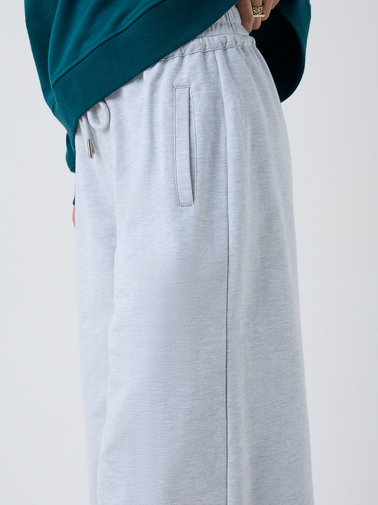 LOV Grey High-Rise Cotton-Blend Track Pants