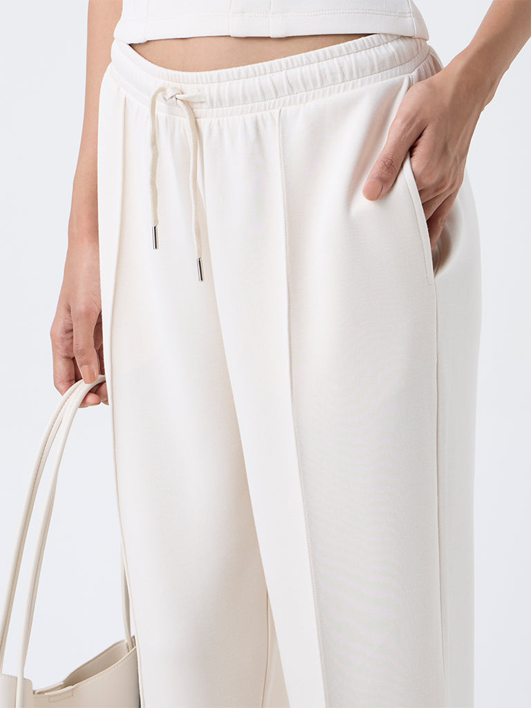 LOV Cream Solid High-Rise Cotton-Blend Track Pants