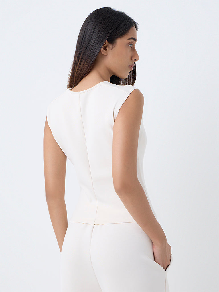 LOV Cream Solid Cotton-Blend T-Shirt