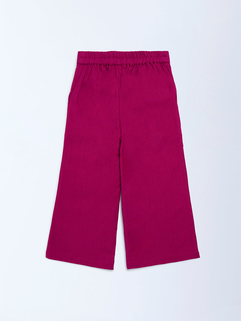 Utsa Kids Girls Magenta Solid Cotton-Blend Pants (2-8 yrs)