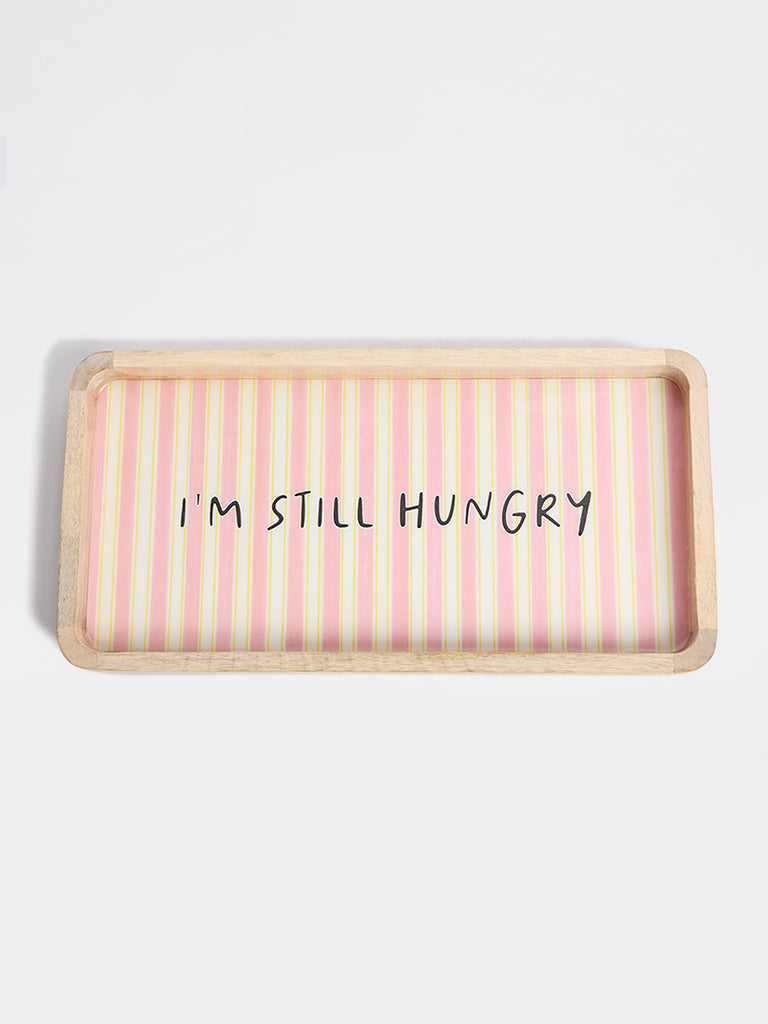 Westside Home Pink Stripe Pattern Wooden Tray