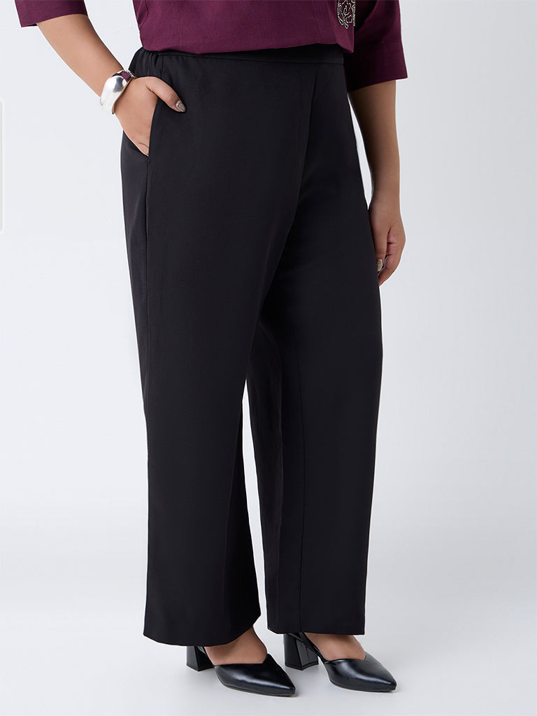 Gia Black Solid High-Rise Trousers