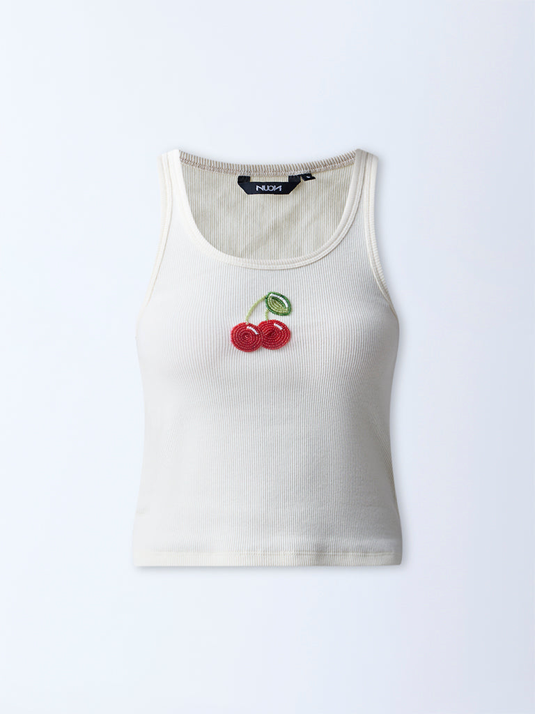 Buy Nuon Off-White Embellished Cotton-Blend Tank Top from Westside