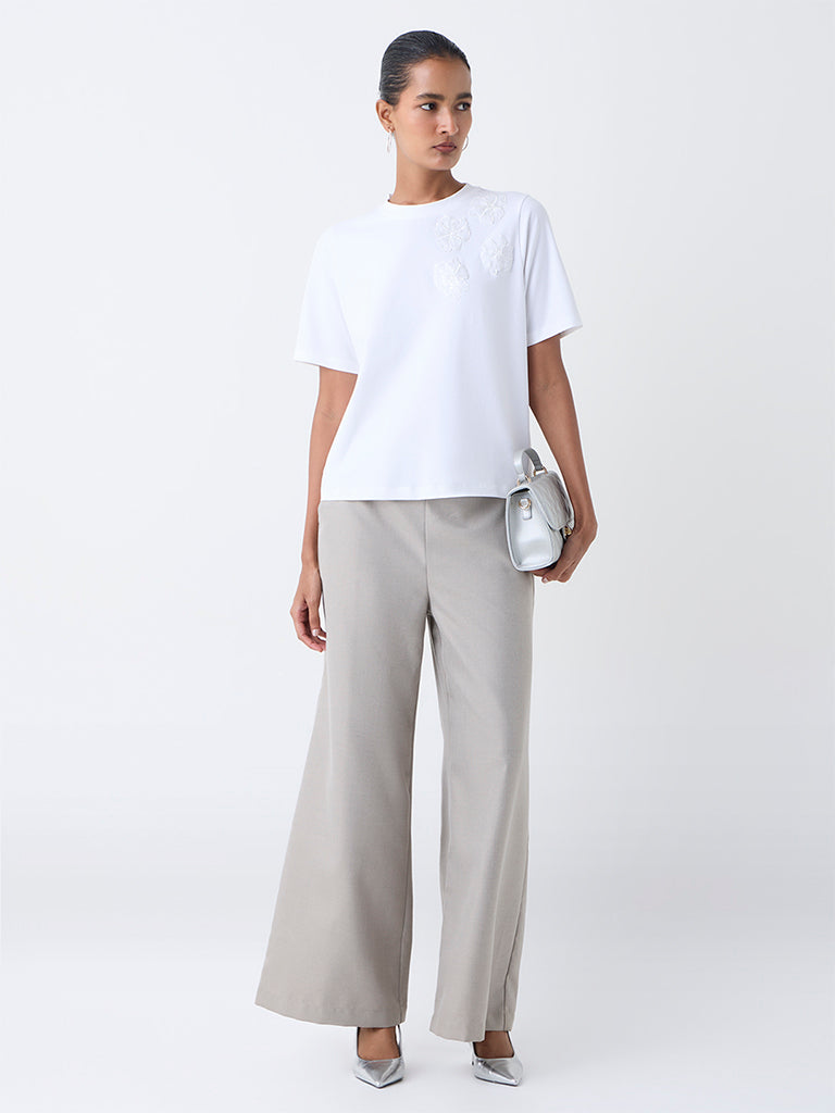 Wardrobe White Floral Embroidered T-Shirt