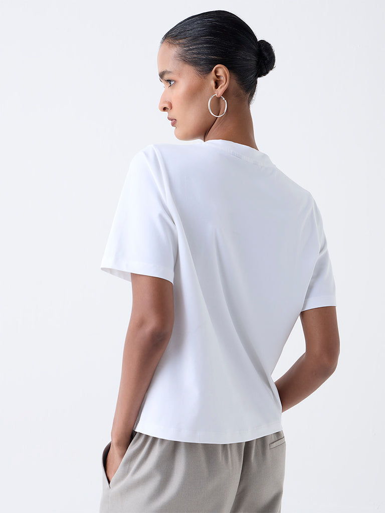 Wardrobe White Floral Embroidered T-Shirt