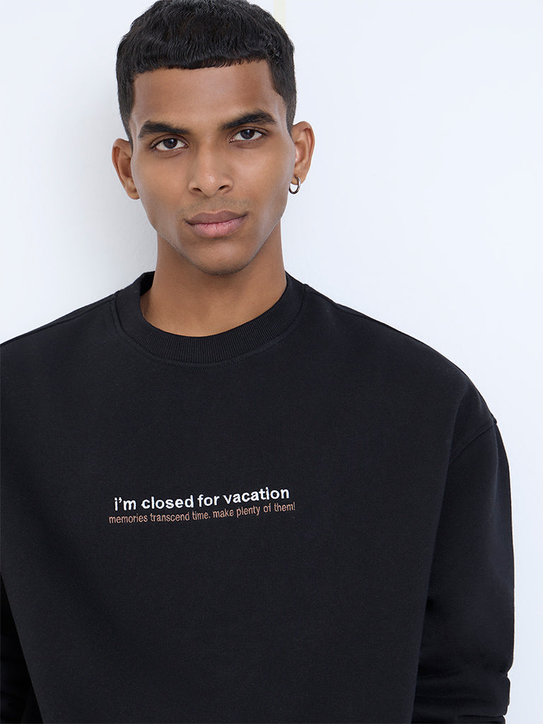 Nuon Black Text Design Relaxed-Fit Cotton-Blend Sweatshirt
