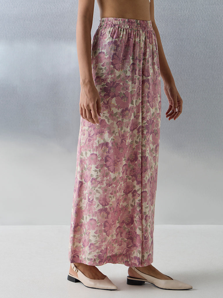 Zuba Pink Floral Detailed Palazzos